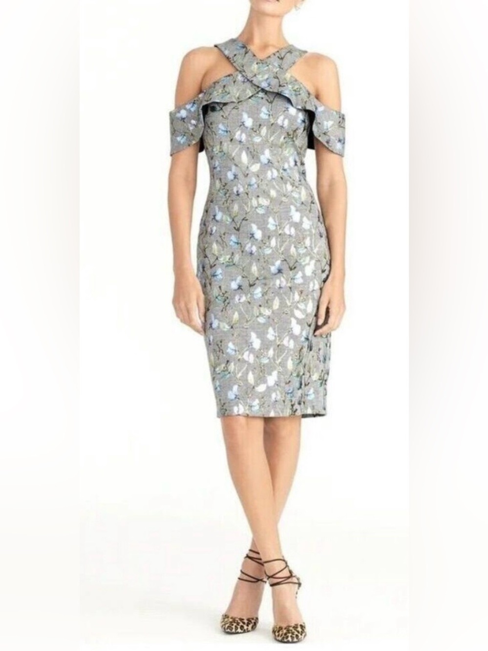 Rachel Rachel Roy Floral Plaid Cold Shoulder Ruffle Midi Dress M